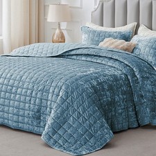 Velvet Quilt Set King Size - Luxury Velvet Comforter Bedding Set 3 Pieces, So...