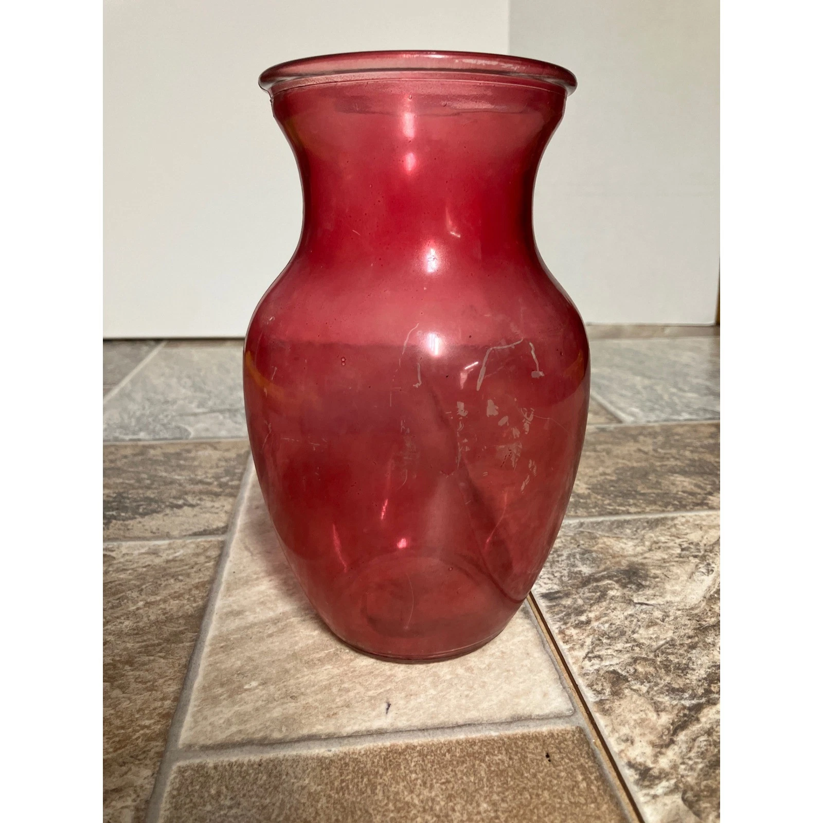 Ruby Red Glass Flower Vase Flared Rim 8 Inch Decorative Urn Centerpiece
