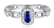 .42CT DIAMOND  AAA SAPPHIRE 14KT WHITE GOLD OVAL  ROUND BEZEL ENGAGEMENT RING