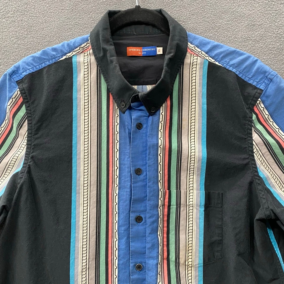 Opening Ceremony Striped Western Button Down Short Sleeve Shirt Mens XL Cotton - Image 3 of 4