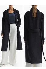 REISS Brooks Belted Wool Blend Coat In Navy Size 14 Number C4117