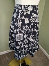 Talbots Petite Skirt 18WP Black White Floral Bird Print Scalloped Hem A-Line