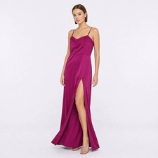 NWT Abercrombie & Fitch Camille High Slit Magenta Satin Maxi Dress RSP $140 L