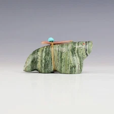 NATIVE AMERICAN ZUNI SERPENTINE WOLF FETISH BY LELAND BOONE & DAPHNE QUAM