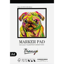 Bianyo Bleedproof Marker Paper Pad, A4(8.27"X11.69"), 50 Sheets, 18 LB / 70 G...