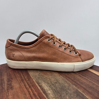 Frye Brett Shoes Men 7.5 Brown Leather Casual Lace Up Low Top Sneaker Distressed