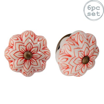 Floral Keramik Schrankknöpfe - rot - 6 Stück