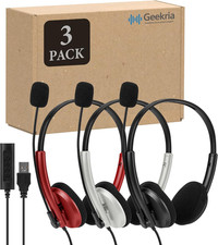 USB Headset with Mic, Mute Button and Volume Control, Lightweight Wired Computer