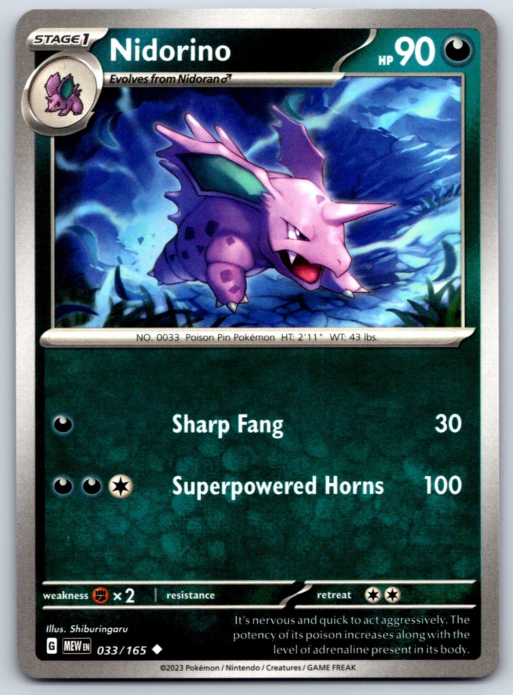 Nidorino - Scarlet Violet 151 033/165 Pokemon Card NM