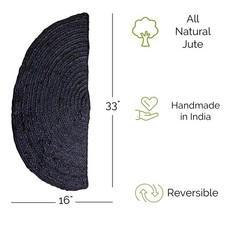 Black Braided Jute Rug - Eco-Friendly Plant-Based - Reversible Indoor Outdoor