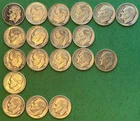 Lot of Nineteen Circulated Roosevelt Silver Dimes Dated 1950 to 1954