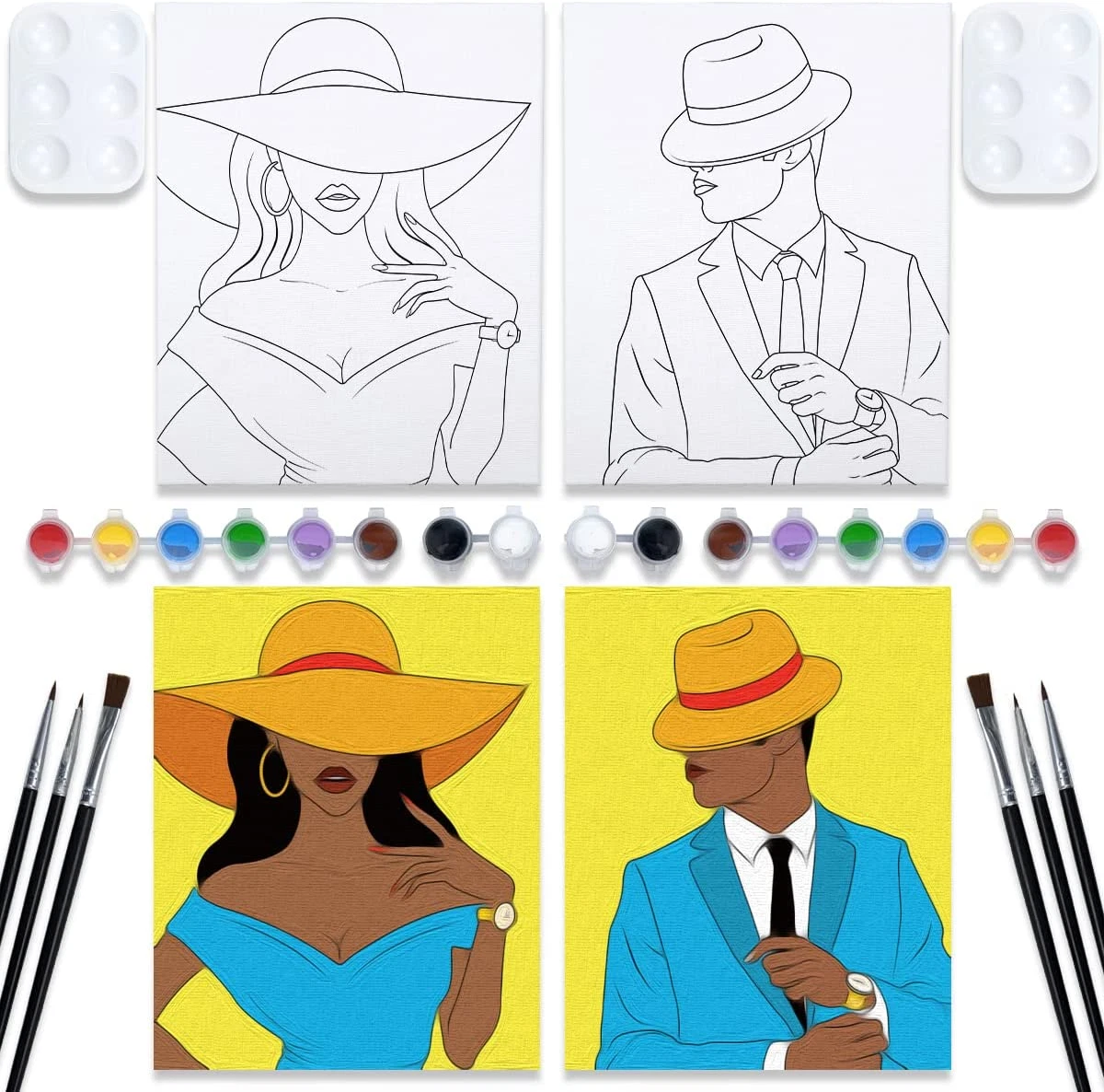 Couples Paint Party Kits Pre Drawn Canvas for Adults for Paint and Sip Date Nigh