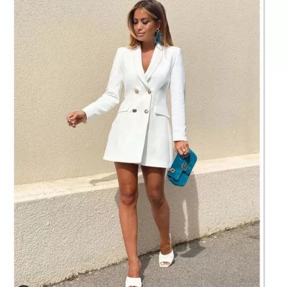 Long white blazer jacket sales