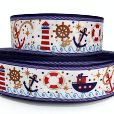GROSGRAIN RIBBON 5/8", 7/8",1.5", 3" Boats Anchors Lighthouse Ocean BULK