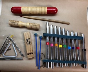 Lot Of Musical Instruments Including 3 Triangles, Sticks, amazing Xylophone