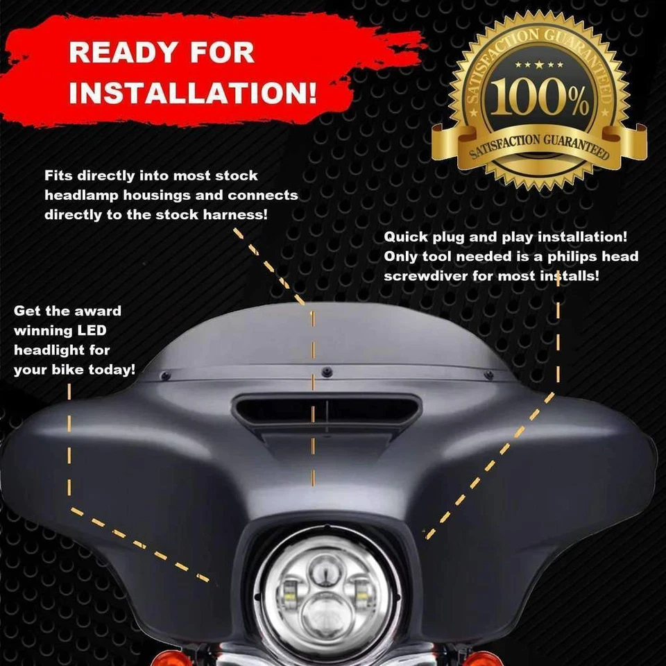 Eagle Lights Chrome 7" LED Headlight Kit with Passing Lights for Harley - Image 4 of 4