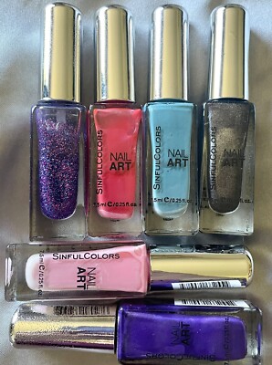 Lot of 6 Sinful Colors Nail Art Polish Fun Girl Love Sunny Dear Glitter