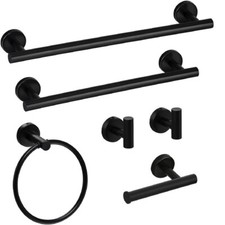 6 Piece Stainless Steel Bathroom Towel Rack Set Wall Mount Home Decoration Black