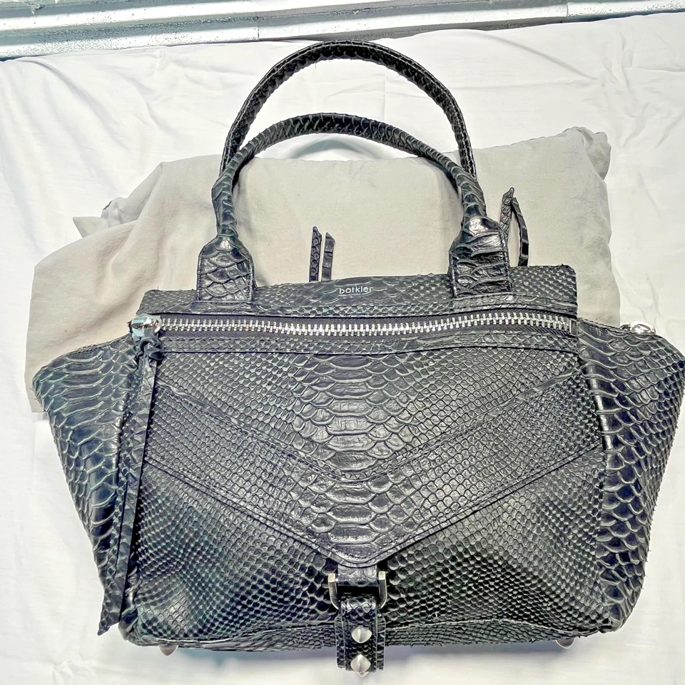 Botkier New York Trigger 挎包深绿色浮雕蛇皮耳钉拉链 — 第 2/4 张图片