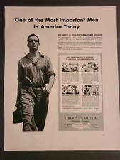 Vintage Large 1940 Magazine Print Ad 14 x 11 Liberty Mutual Army Mechanic