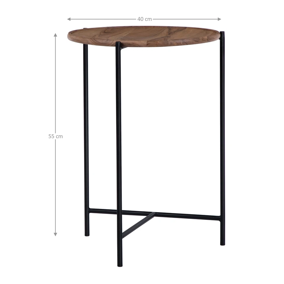 2x Mesas auxiliares de centro redonda de madera maciza patas metal WOMO-DESIGN® - Imagen 4 de 4