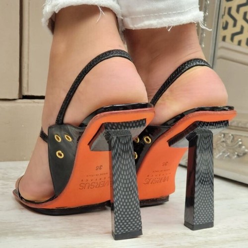 Versace Versus Couture Vintage Black Leather Heels Sandals Shoes 36 UK 3 - Picture 6 of 15