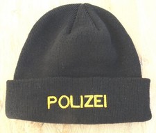 hochwertige Strickmütze schwarz, mit goldfarbenen Stick POLIZEI , Gr.: uni