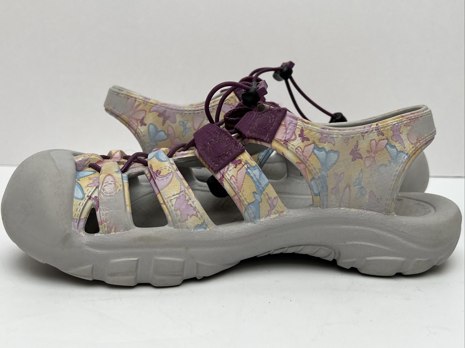 Sandali KEEN gomma punta chiusa cordino farfalle viola da ragazza taglia 5