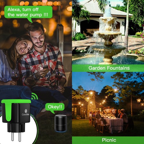 GREENSUN 2pcs WLAN Smart Steckdose Ourdoor Wasserdicht Außensteckdose Vesync 16A - Afbeelding 3 van 11