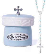 My First Rosary Cross for Boy Keepsake Box and Rosary Gifting Set Blue