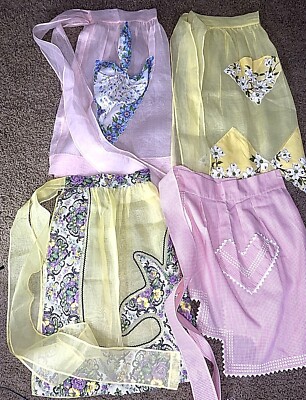 Lot of 4 Frilly Sheer Pink & Yellow Half Aprons For Cosplay Dress Up Handmade
