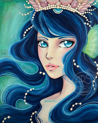 MERA, Original Mixed Media on 16 X 20'' Canvas Panel, Fantasy ART, Mermaid 