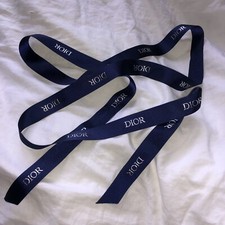 CHRISTIAN DIOR Navy Blue Ribbon Metallic Silver Embossed Logo 5ft 60 inches Long