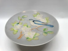 Vtg Lipper & Mann Creations Moriage Hand Painted Bird Porcelain Pedestal Plate