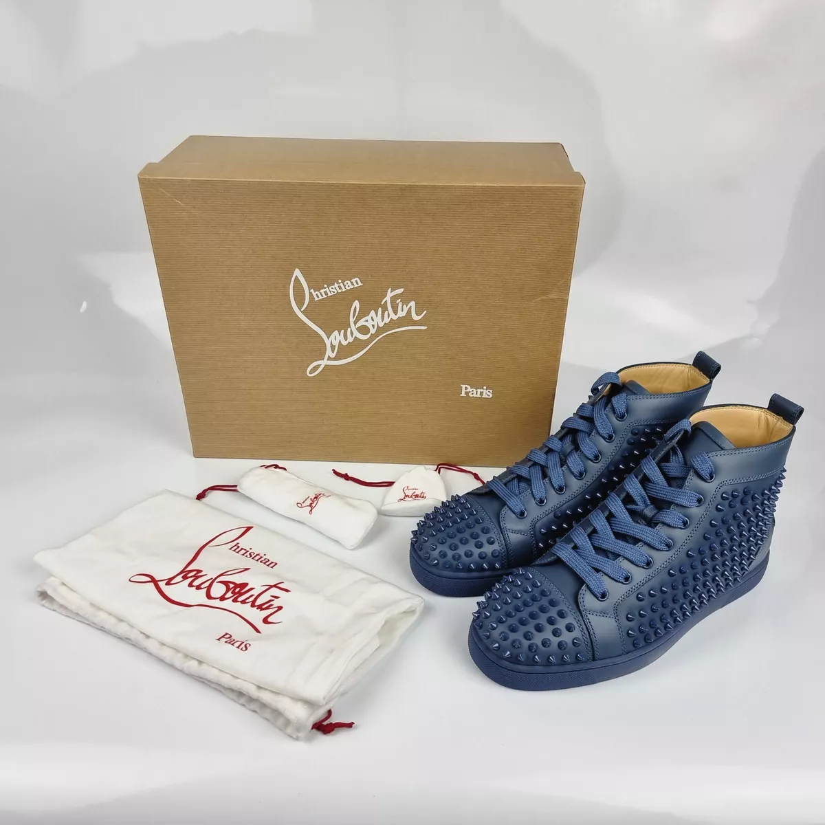 CHRISTIAN LOUBOUTIN Louis Spikes Men'S Flat Egyptian Blue Suede - Men Shoes  - Christian …