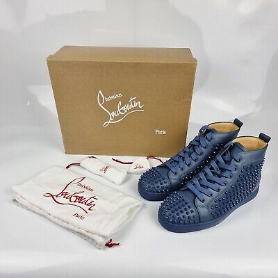 CHRISTIAN LOUBOUTIN Louis Flat Calf Spikes Blue Sneakers New CHRISTIAN LOUBOUTIN Louis Flat Calf Spikes Blue Sneakers New
