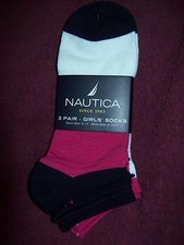 Girl's NAUTICA Socks Sz 9 - 11 Shoe Sz 4-10.5 - THREE PAIRS NEW NWT PINK/NAVY