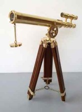Antique double barrel telescope navy brass with tripod stand beautiful gift item
