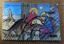 GM225 Zambia 1997 Christmas FAMILY K80 OVERPRINT K 900 USED STAMP