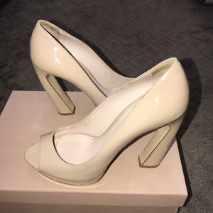 nude patent peep toe heels