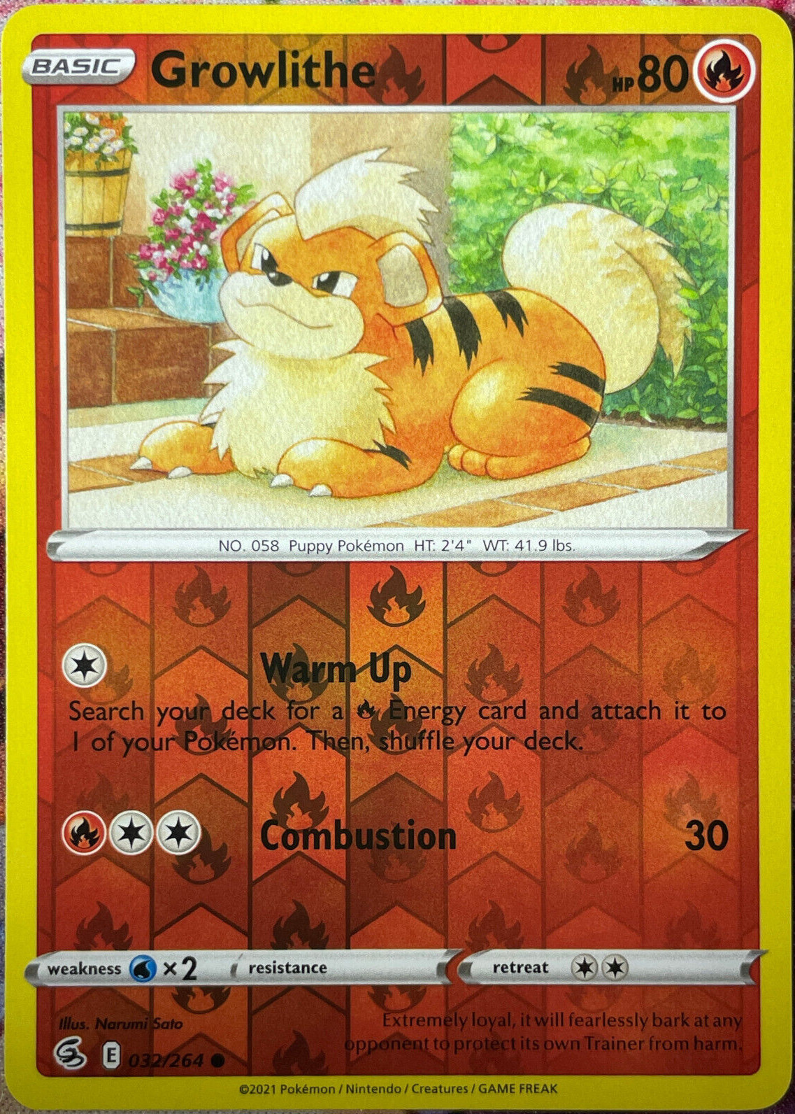 Growlithe Reverse Holo - 032/264 - Fusion Strike Pokemon 2021