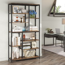 78.74'' Tall Staggered Bookshelf Industrial Bookcase with 8 Open Storage Shelves