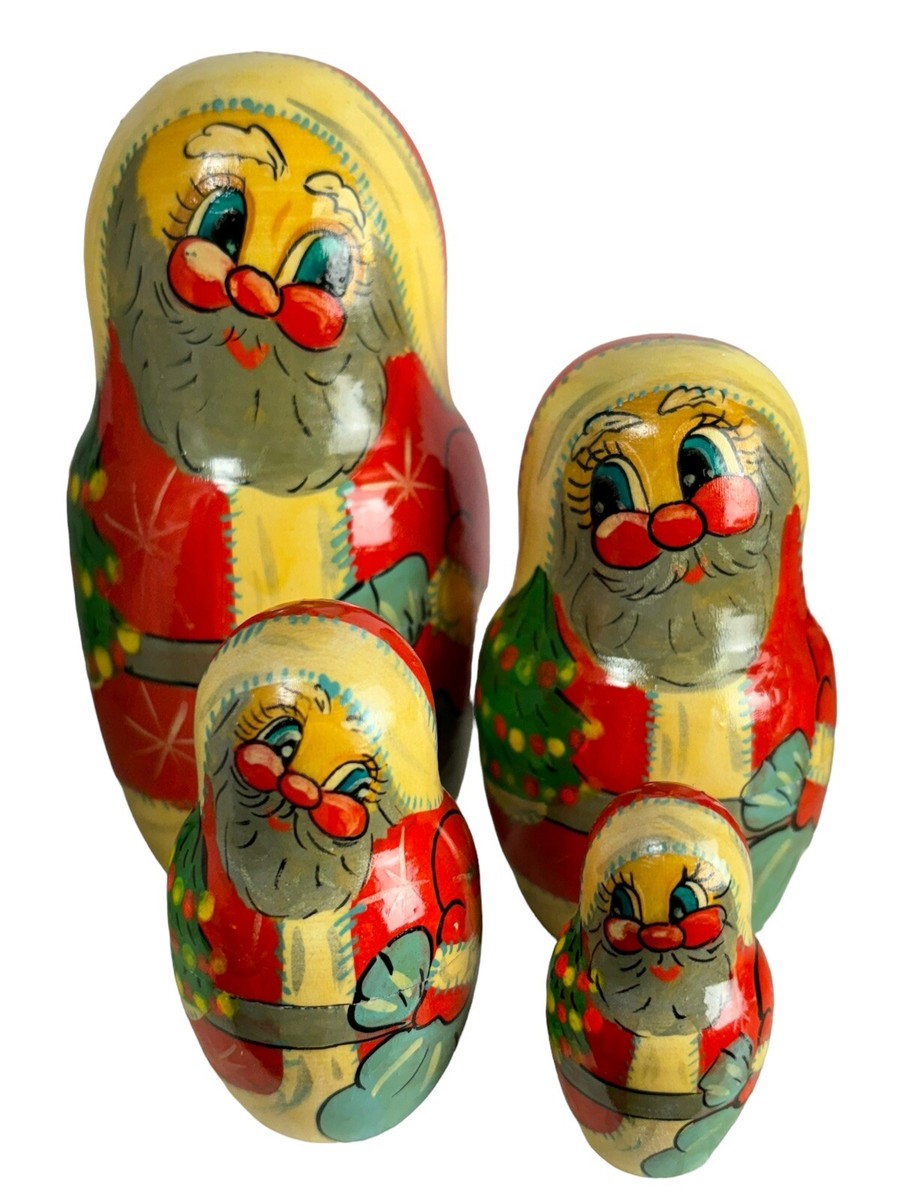 Vtg Saint Nick Santa Claus Russian Wooden Nesting Dolls Hand