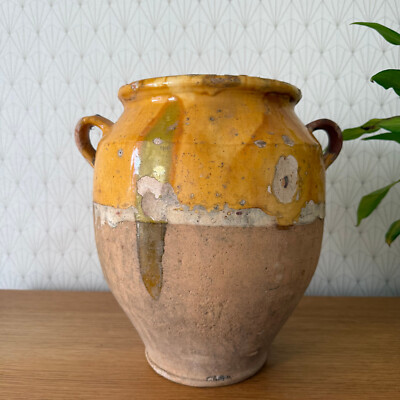 Antique French Confit Pot Yellow Glazed Terracotta Pottery 2302257