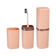 Travel Toothbrush Case,  2.36 x 2.36 x 8.27" Stripe Toothbrush Holder, Pink