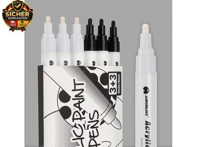 Acrylstifte Schwarz Weiß Wasserfest, 6Stück Schwarz Weißer Stift für Holz, Met