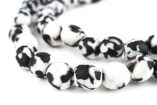 Black Fused Recycled Glass Beads 11mm Ghana African Black and White Round