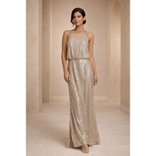 Adrianna Papell Sequin Gown Nude Old Hollywood Glam Gala Formal Sparkle 10M