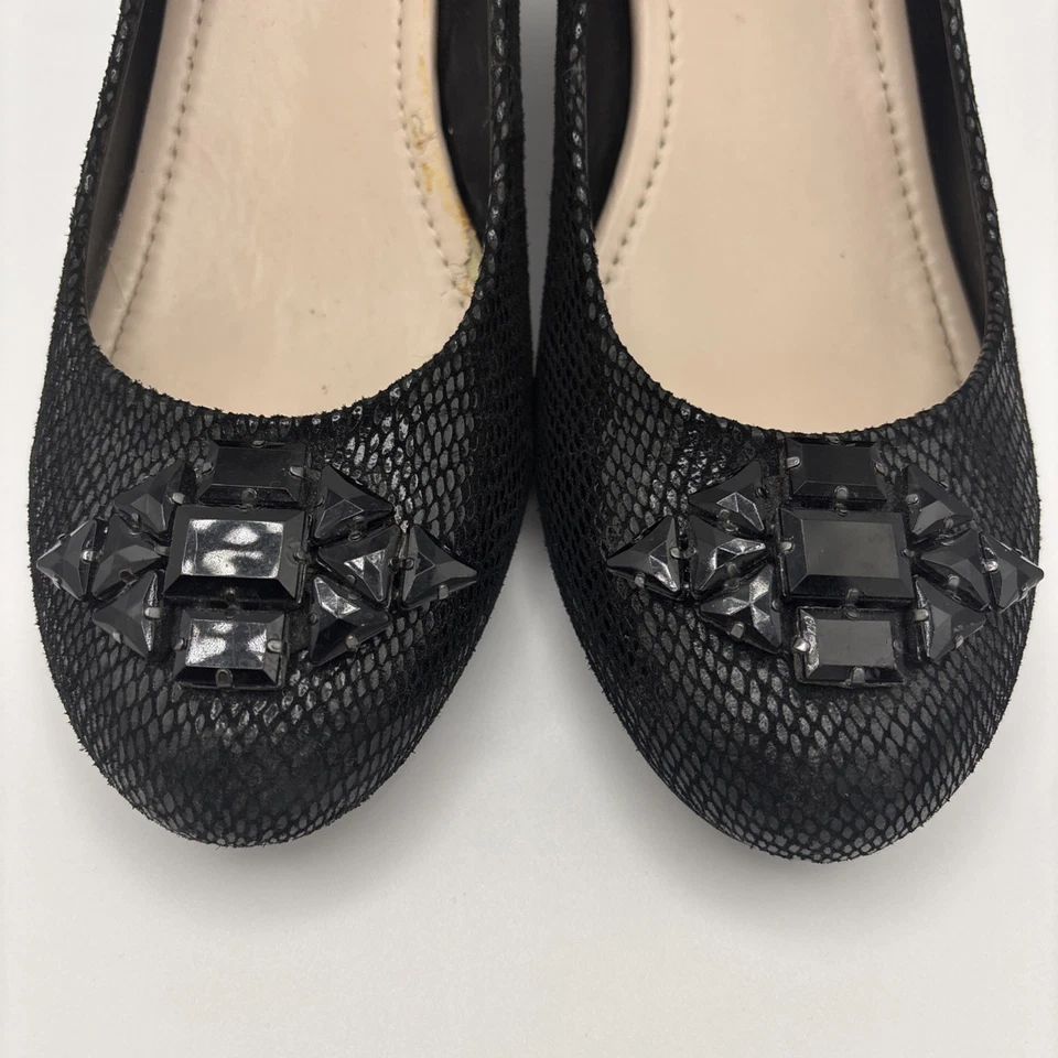 BCBGeneration Treese Women’s Size 8 B Black Reptile Beaded Round Toe Wedge - Image 3 of 4