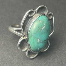 Vintage Navajo Turquoise Sterling Silver Ring Unsigned Size 5